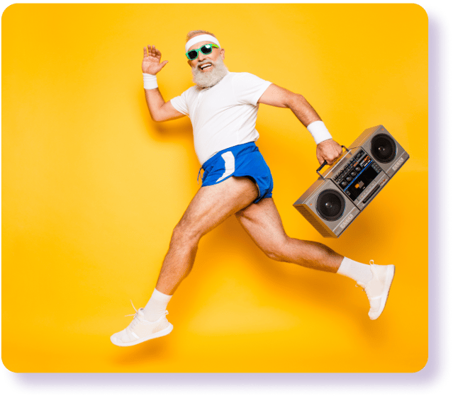 Male with boombox jumping on yellow