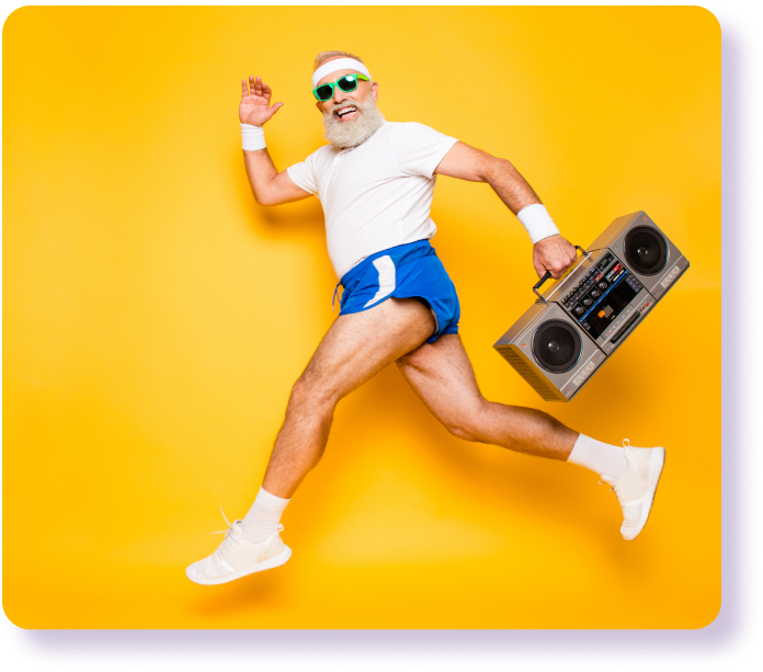 Male with boombox jumping on yellow