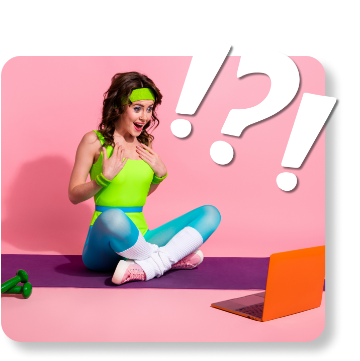 Female workout questions at laptop