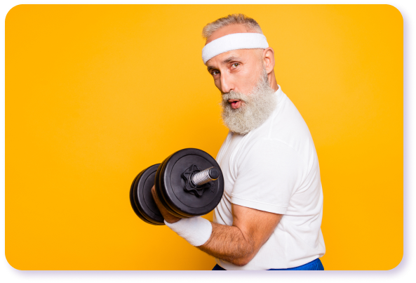 Male with dumbbell on yellow